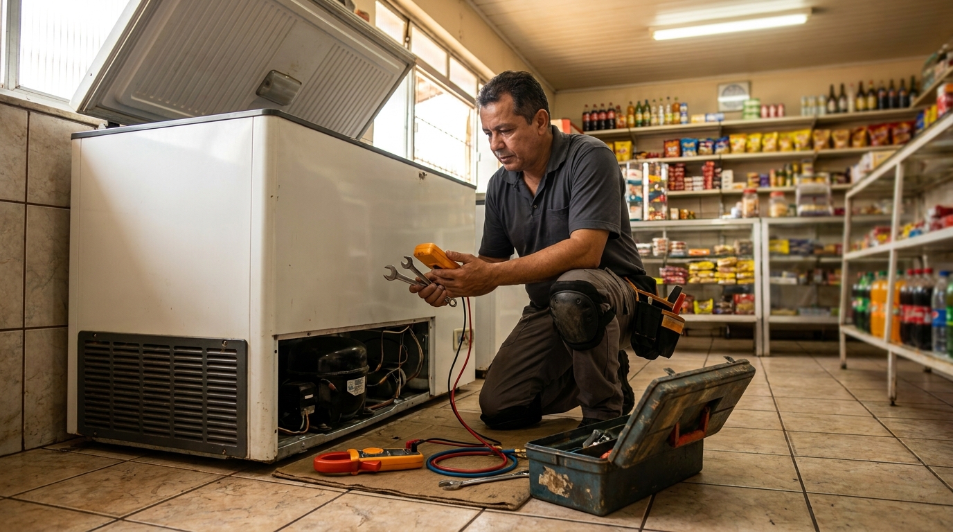 Manutenção em balcão refrigerado de mercado em João Pessoa‑PB